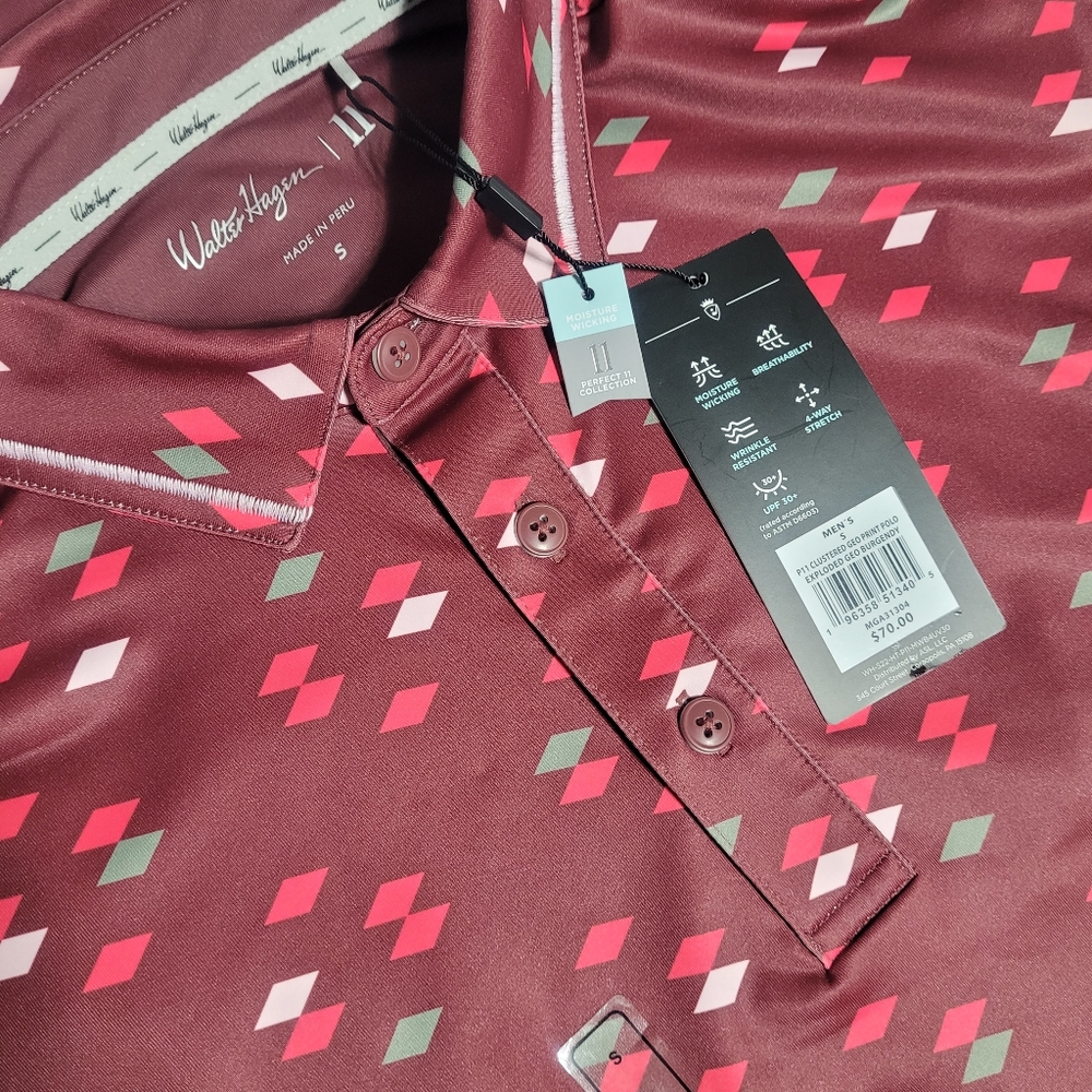 Walter Hagen‎ Men's Small Diamond Print Moisture Wicking Golf Polo Shirt